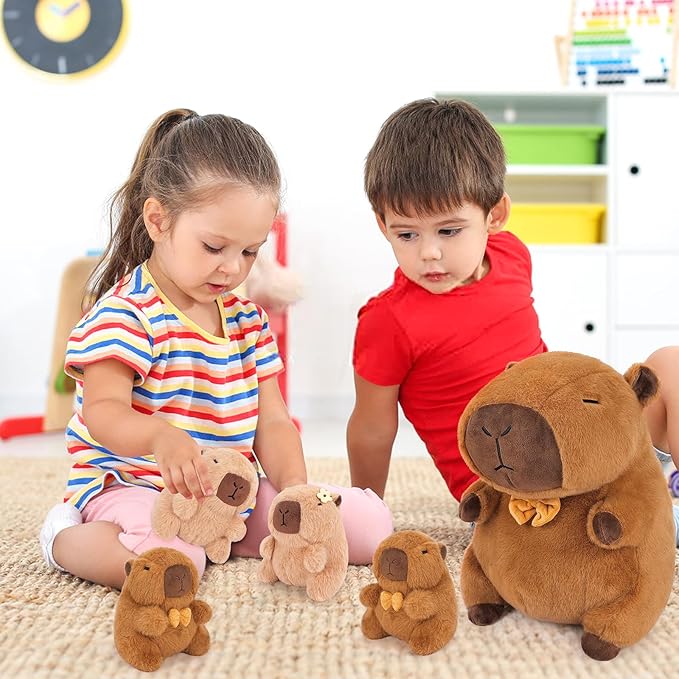Achwishap 5PCS Capybara Plush,Capybara Stuffed Animal Mommy with 4 Capybaras Babies Plush Toy,Cute Plushie Capybaras Hugging Pillow Cuddle Plushie for Kids Girls Boys Birthday,Capy bara Family 16”