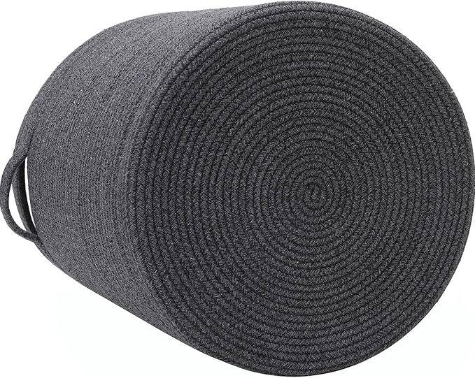 16" x 16" x 18" Extra Large Storage Basket with Lid, Cotton Rope Storage Baskets, Laundry Hamper, Cloth Bin, for Clothes Towels Blankets Pillows Storage in Living Room, All Black Grey Mix Basket