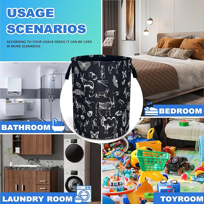 Animal Silhouettes Laundry Basket Oxford Cloth Funny Laundry Hamper With Handle Foldable Portable Clothes Storage Basket 18.9 X 16.5 In Storage Bag For Laundry Room/Bathroom/Bedroom/Dormitories