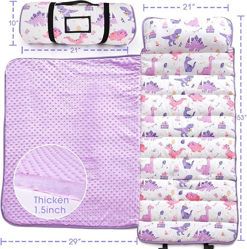 ACRABROS Toddler Nap Mat with Pillow and Blanket, Extra Large Rolled Napping Mats,Slumber Bags for Boys Girls,Kids Sleeping Bag for Daycare, Preschool Travel Camping,Party Dinosaur