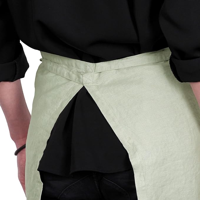 Pure Linen Bistro Half Apron - 25 x 35 Inch Unisex Waist Aprons with Large Pocket Ideal for Kitchen Crafts and More