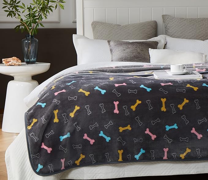 Allisandro Luxurious Dog Blanket, 350 GSM Super Fuzzy Microplush Fleece Pet Blankets for Small Medium Large Dogs and Cats, Vivid Bone, 80 × 64 Inches