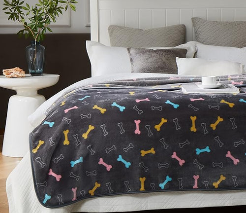 Allisandro Luxurious Dog Blanket, 350 GSM Super Fuzzy Microplush Fleece Pet Blankets for Small Medium Large Dogs and Cats, Vivid Bone, 80 × 64 Inches