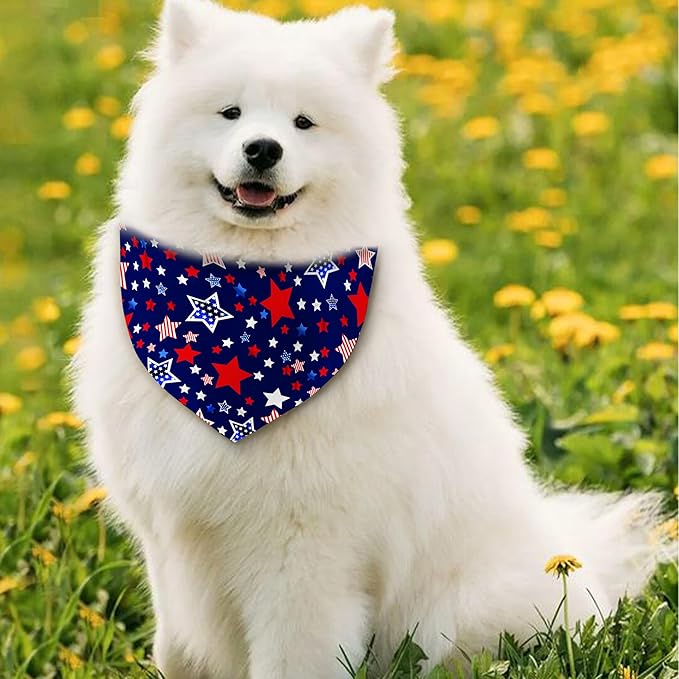 4th of July Dog Bandana Reversible 2 Pack Small, Red White and Blue Dog Paw Star Patriotic Dogs Bandanas Set Adjustable Triangle Holiday Scarves for Memorial Day Small Medium Boy Girl Dogs