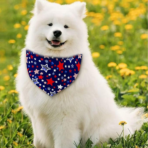 4th of July Dog Bandana Reversible 2 Pack Small, Red White and Blue Dog Paw Star Patriotic Dogs Bandanas Set Adjustable Triangle Holiday Scarves for Memorial Day Small Medium Boy Girl Dogs