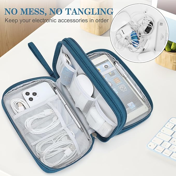 FYY Electronic Organizer, Large Travel Cable Organizer Bag Pouch Electronic Accessories Carry Case Portable Waterproof Double Layers All-in-One Storage Bag for Cable, Cord, Charger, Phone, Dark Green