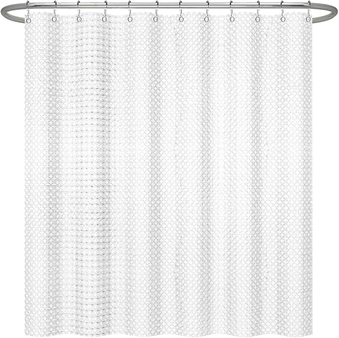 ggaimwf 60x72 Inch Solid Color Shower Curtain for Bathroom Waffle Bath Water Resistant Fabric Curtains White Modern Thick Shower Stall Curtain with Metal Hooks