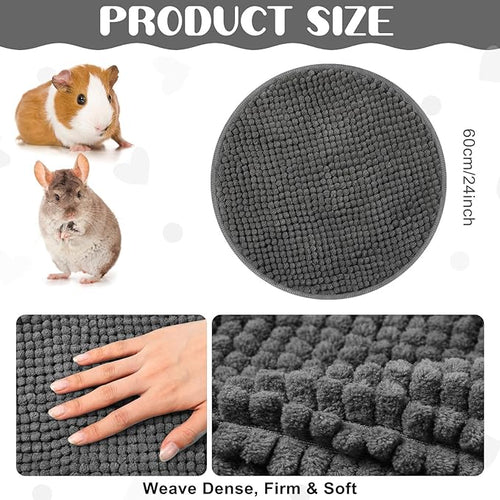 Amylove 4 Pcs Guinea Pig Cage Liner Guinea Pig Bedding Dog Door Mat for Muddy Pet Paws Washable Chenille Pee Pads Small Animal Sleeping Bed for Bunny Hamster(Diameter 12 Inch,Round,Dark Gray)