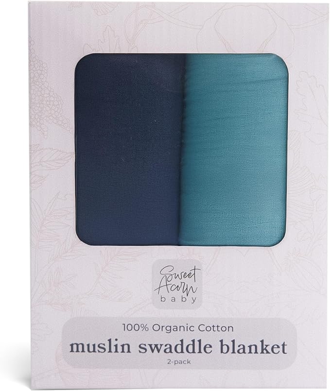 Sweet Acorn Muslin Swaddle Blanket – Soft Cotton Muslin Baby Blanket for Newborns, Infants, and Toddlers, All-Season Comfort Baby Essential - Blue, Teal