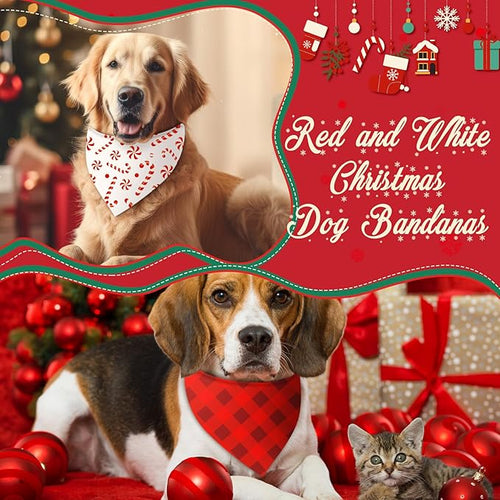 Abbylike 50 Pcs Valentines Day Dog Bandanas Bulk Red and White Polka Dots Stripes Bandanas for Dogs Triangle Kerchief Bibs Scarf for Pet Romantic Costume Photo Props Accessories(31.5 x 21.7 x 21.)