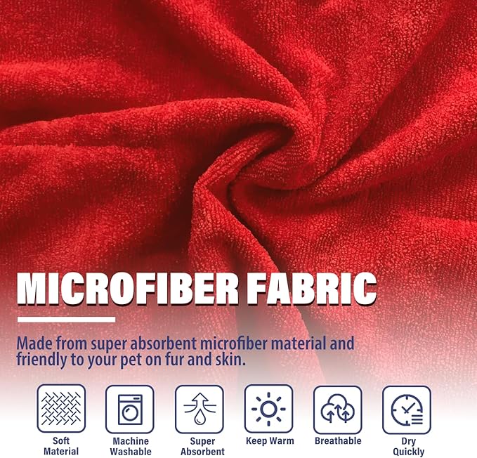 HhiMyOct Dog Drying Coat - Fast Drying Dog Towel Robe - Microfiber Super Absorbent Pet Bathrobe, Adjustable Collar Fast Drying Coat Pet Dog Cat Bath Robe Towel (X-Large, Red)