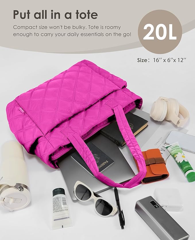 Uselike Tote Bag for Women, Lightweight Puffer Tote Work Bags with Compartments for Travel, Quilted Shoulder Bag with Zipper