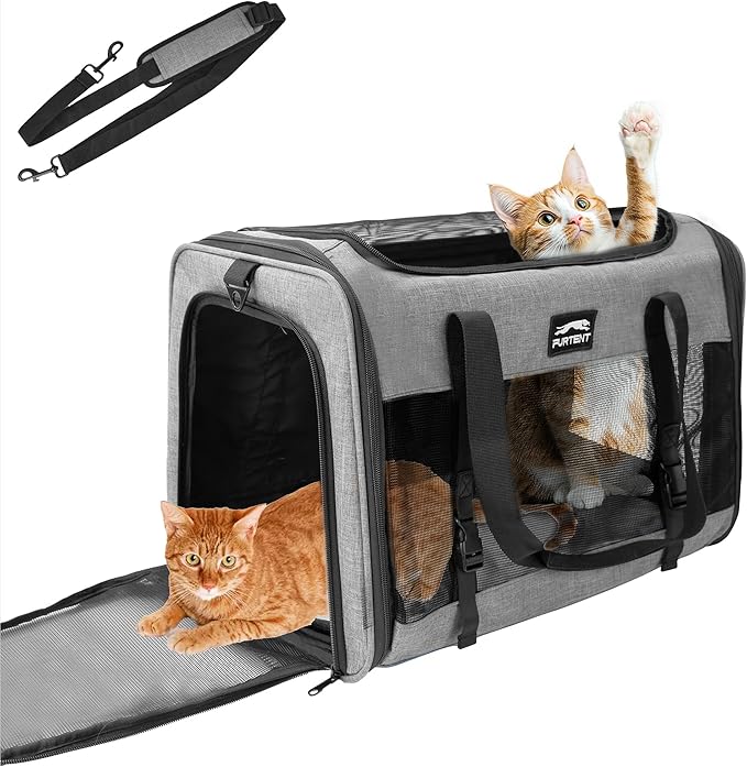 Furtent Soft Sided Two Cats Dog Carrier up to 25 lbs, Portable Mesh Pet Travel Bag for Medium Puppy Big Cats, Collapsible Puppy Crate Home Outdoor 20x13x13in, Grey