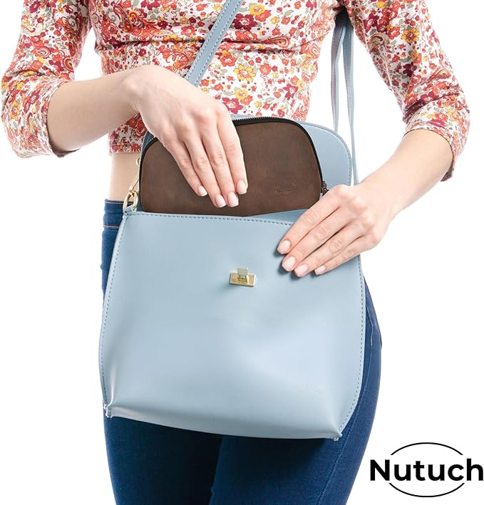 NUTUCH Leather Tech Pouch for Cables Chargers Phone | Tech Bag | Zipper Travel Accessory Pouch | Electronic Organizer Case Travel Bag (Vintage Dark Brown)