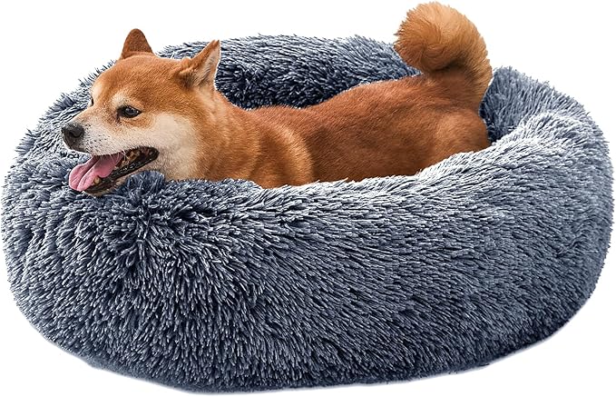 Comfort Donut Dog Bed for Small Dogs, Cat Bed & Pet Bed for Indoor Use, Medium Size with Soft Plush, Round Dog Beds for Large Dogs and Cats (Gray, 20''Lx20''Wx8''Th)