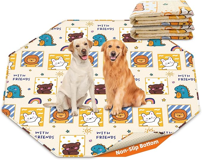 PJYuCien Washable Pee Pads for Dogs 2 Pack, 89" x 33" Octagonal Non-Slip and Leak-Proof Pee Mat, Puppy Training Pads for Whelping, Playpen, Crate, Bed （24/30/36/42'' 8 Panels Pen）