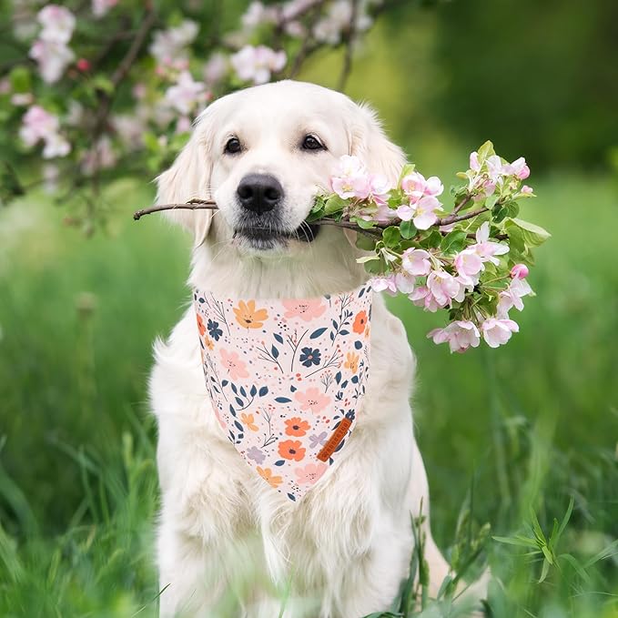 ADOGGYGO Floral Dog Bandana, Black Pink Flower Pet Scarf, Premium Durable Fabric, Cute Floral Bandanas for Extra Large Dogs (X-Large)