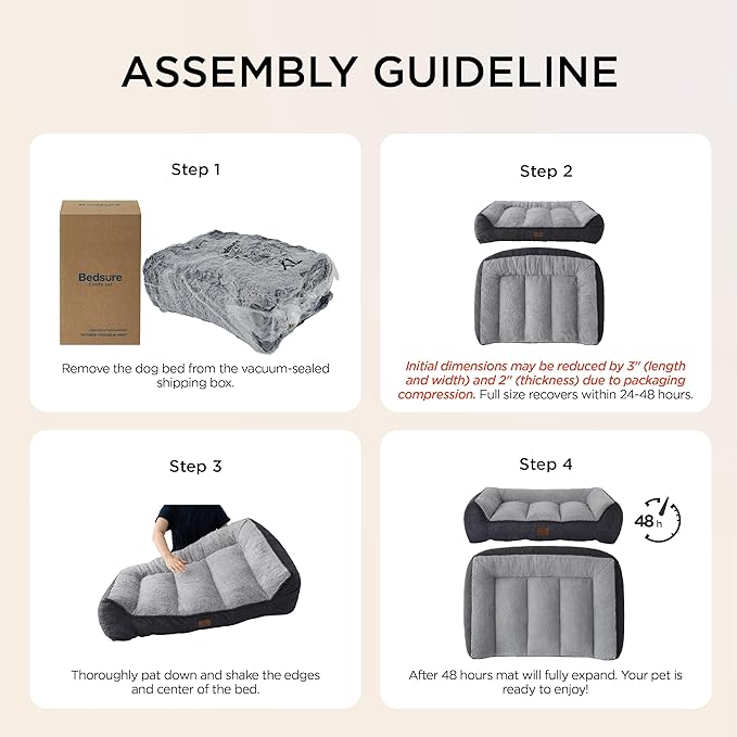 Bedsure XL Plus Orthopedic Dog Beds Large Sized Dog - Extra Thick Supportive Dogs Couch with Waterproof Washable Cover, Jumbo Comfort Pet Bed Sofa with Soft Plush Sherpa and Nonskid Bottom, Grey, 48"
