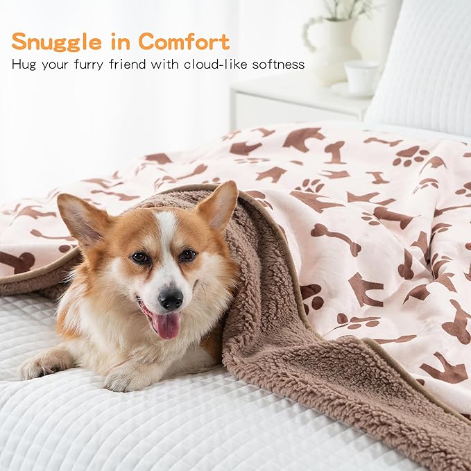 CAPT.SNOOZE Waterproof Dog Blankets Pet Blanket 50"x60", Soft Fluffy Sofa Car Bed Protector, Reversible Sherpa Fleece Dog Blanket for for Small Medium Large Dogs Cats (Beige-House)