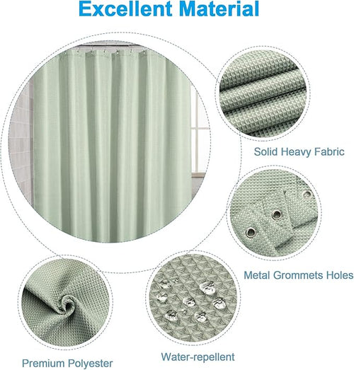 AmazerBath Waffle Shower Curtain, Sage Green Fabric, Long With Waffle Weave Heavy Duty Hotel Quality for Bathroom, 72 x 78 Inches