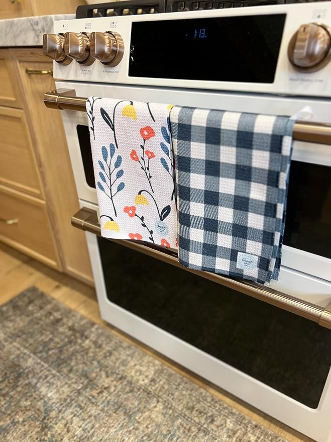 Desert Aqua || 2 Pack Double Sided|| Not Your Ordinary Dish Towels || Waffle Weave Microfiber || Tea Towels || Highly Absorbent || Hanging Loop || Dish Cloths || Designer Prints|| Navy