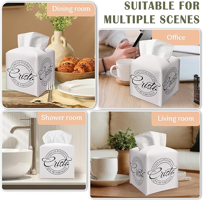 Christian Gifts Square Tissue Box Cover, Inspirational Quote Gift Ideas for Family Friends, Religious Cristo Decor for Bathroom Office, Housewarming New Home Favor-(5.2 Inches)