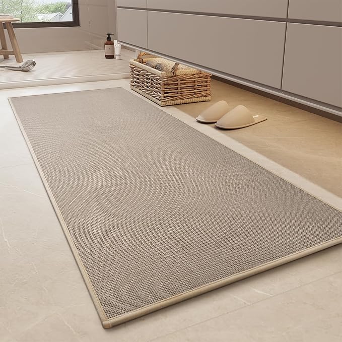 MontVoo Bathroom Runner Rug-Ultra Thin Non Slip Bath Mat Runner for Bathroom Mat Quick Dry,24"x47",Beige