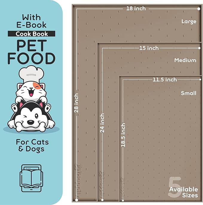 PetHappily Dog Food Mat - Raised Edges Dogs Mat for Food and Water Prevent Spill, Waterproof Cat Food Mats Protect Floors, Easy Clean Dog Bowl Mats for Food and Water, Silicone Pet Food Tray