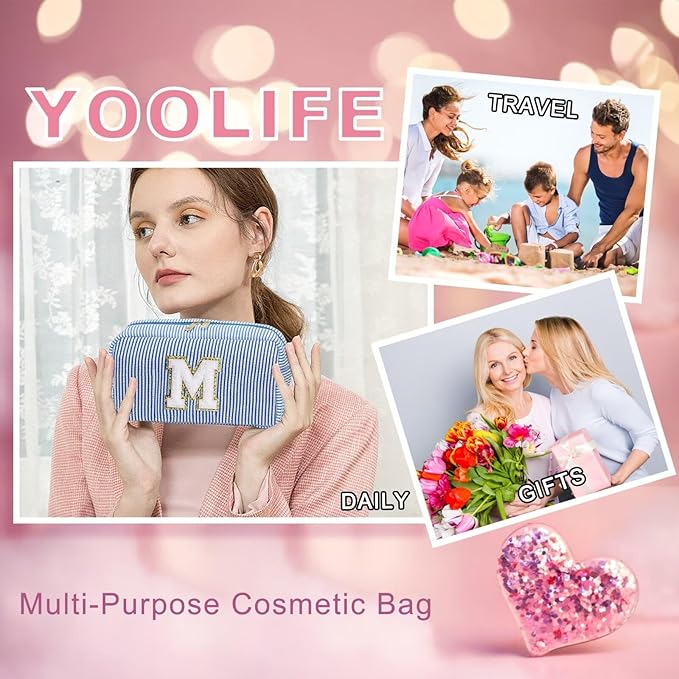 YOOLIFE Gifts for Women Teen Girls Kids - Initial Makeup Bag Cosmetic Bag Toiletry Pouch, Personalized Birthday Gifts for Women Girls Mom Daughter Sister Friends, Purple M