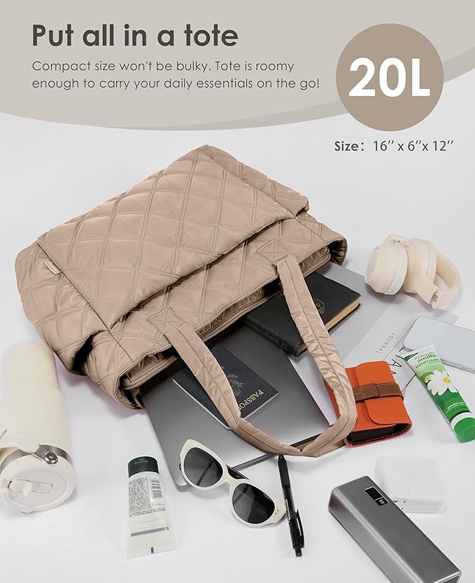 Uselike Tote Bag for Women, Lightweight Puffer Tote Work Bags with Compartments for Travel, Quilted Shoulder Bag with Zipper