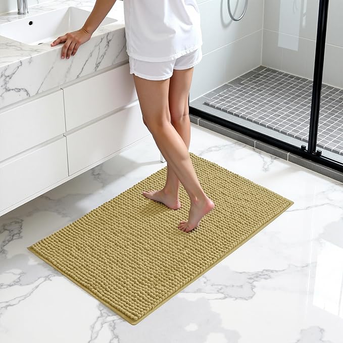 SUBRTEX Bathroom Rugs Chenille Bath Rug, Soft Short Plush Bath Mat, Water Absorbent Shower Mat, Quick Dry Machine Washable(Yellow, 20" x 32")