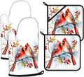 Red Cardinal Birds Oven Mitts and Pot Holders Sets 4Pcs,Extra Long Oven Gloves Potholder for Kitchen Cooking Baking BBQ 100% Cotton Heat Resistant