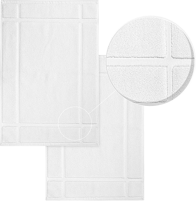 Ample Decor 100% Cotton Bath Mats 24 x 17 Inches, Quick Dry, 1350 GSM Banded Border Shower Bathroom Floor Mat, Not Bathroom Rug - Christmas White, 2 Pack