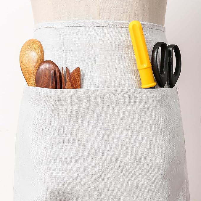 100% Linen Bistro Half Apron, Waist Apron With 2 Pockets For Women Men Waitress Server Cooking Kitchen Restaurant