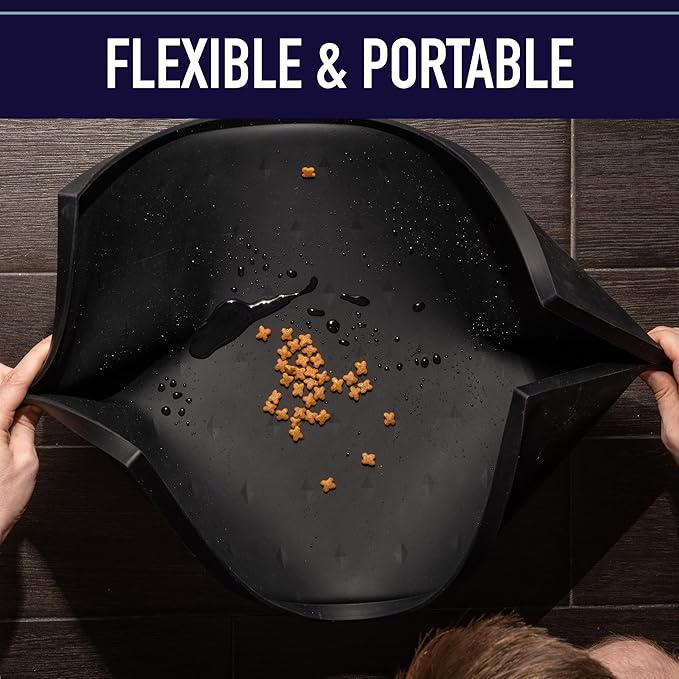 Leash Boss Dog Food Mat - 2-Pack, Waterproof Cat & Dog Bowl Mat for Food and Water, Silicone Pet Feeding Mats for Floors, Non-Slip Placemat with High Edges, Puppy Essentials (Small: 18"x11", Navy)