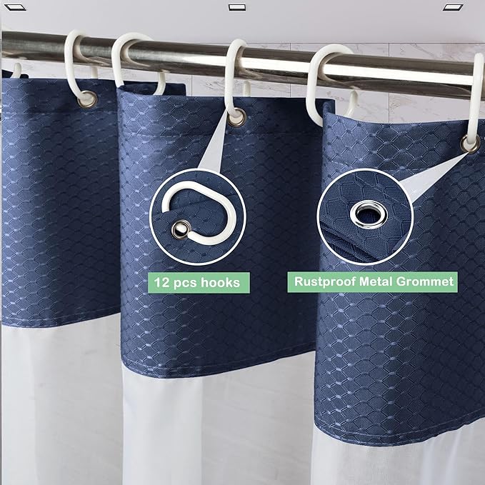 UFRIDAY Waffle Weave Fabric Shower Curtain with Mesh Window, Heavy Duty Decorative Bathroom Curtain with White Pique Pattern, Spa-Like Hotel Luxury, Water-Repellent,72 x 72 Inches