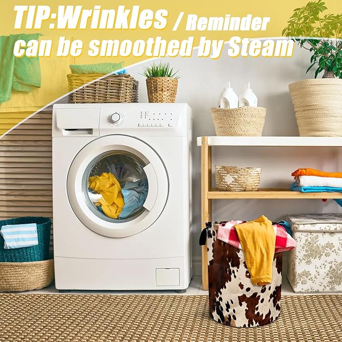 Brown Cowhide Laundry Basket,Laundry Hamper With Handles Collapsible Laundry Baskets Waterproof Dirty Clothes Hamper Storage Basket Toy Bins For Room Bathroom Bedroom Decor