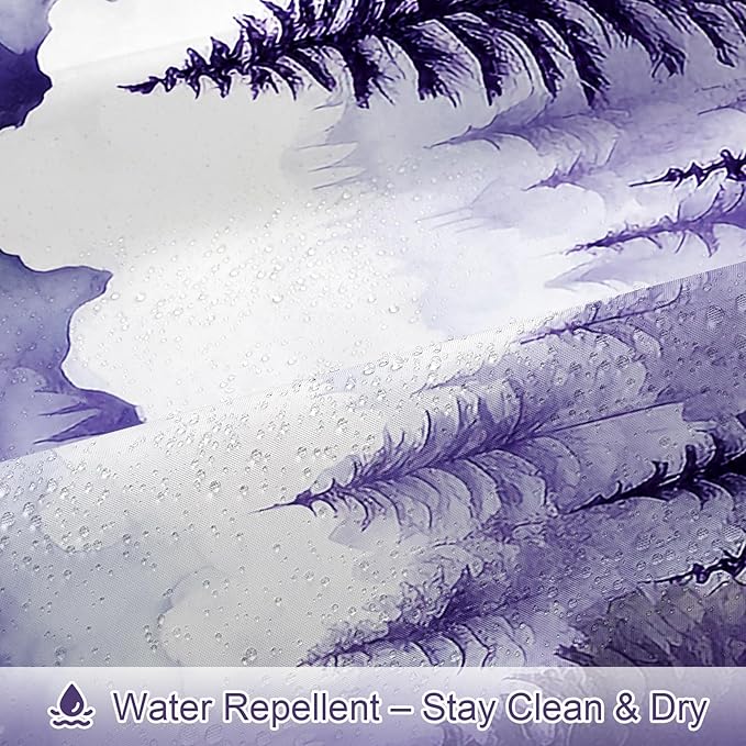 Litabel Purple Extra Long Misty Pine Forest Shower Curtain 72 x 84, XL Mountain Foggy Woodland Scenery Tree Shower Curtains for Bathroom, Abstract Waterproof Nature-Themed Decor