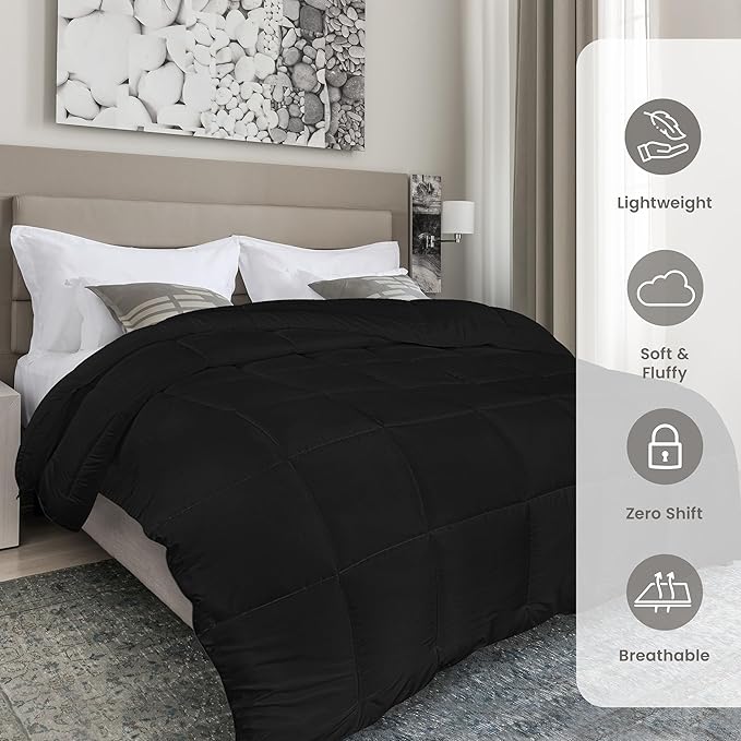 Utopia Bedding Comforters King Size, All Season Duvet Insert, Down Alternative Box Stitched Bed Comforter with Corner Tabs, Machine Washable (Black)