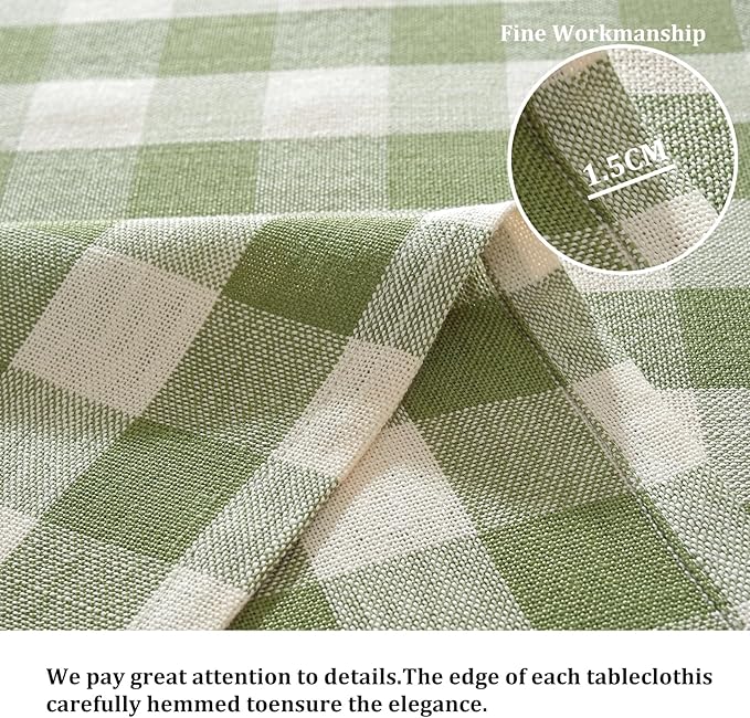 Alsoo Gingham Tablecloth Rectangle Checkered Table Cloth Cotton Linen Fabric Wrinkle Free Washable Buffalo Plaid Table Cover for Kitchen Dining Picnic Camping, Green and White, 60 * 106 inch