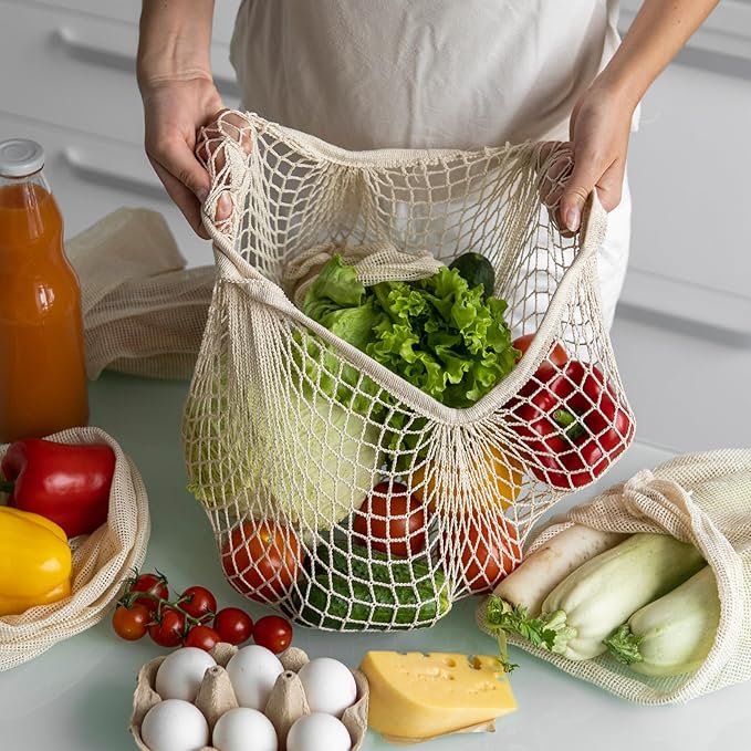 DRWSSR 2pcs Fashion Storage Mesh Bag Reusable Fruit Mesh Bag Shopping Mesh Bag Pure Cotton Portable Mesh Bag Shopping Bag