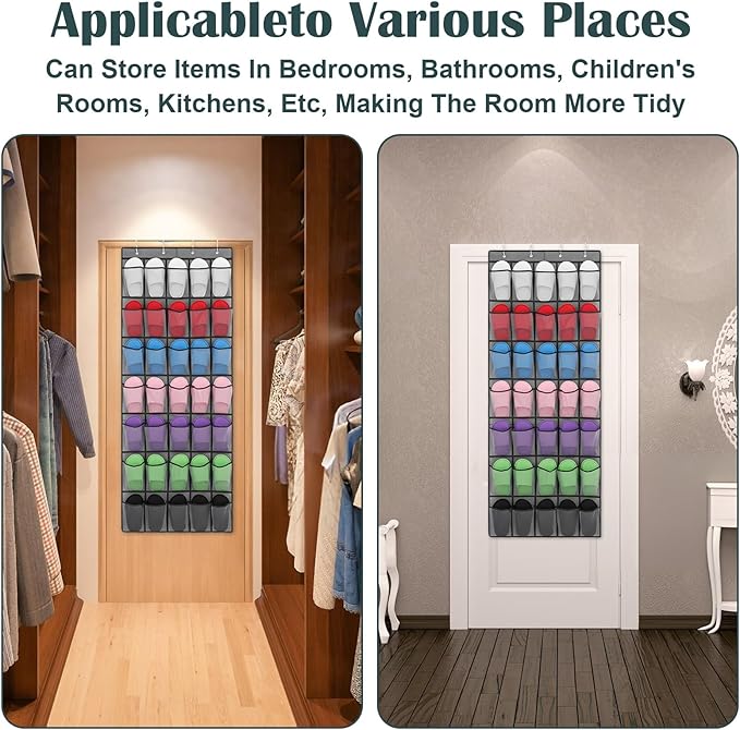 zisiueel 2 Pcs 70 Large over The Door Shoe Organizer Hanging Shoe Rack for Closet Holder Gray Mesh Pockets Back to School Behind Door Hanger Storage Nonslip for Home Room School Dorm, Each 35 Pockets