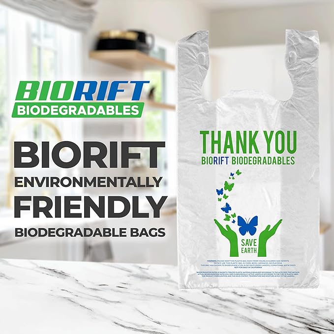 Biodegradable Thank You Bags | 1000 Count - Bulk | Extra Thick, Strong, Recyclable, & Reusable | 100% Biodegradable Shopping Bags, Grocery/Restaurant/Supermarket | 12" x 6.5" x 22" | Made in USA