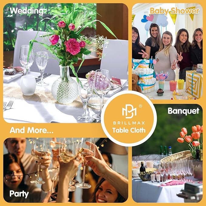 BRILLMAX 10 Pack White Tablecloths 70 x 120 Inch for 6ft or 8ft Rectangle Tables - Rectangular Bulk Linen Polyester Fabric Washable Cloth Cover for Wedding Reception Banquet Birthday Party