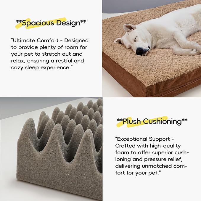 Sytopia Indestructible 44" Dog Bed for Large Dogs – Waterproof, Washable, Removable Cover, Durable Multi- Size Comfort Clearance Indoor Flat Dog Bed, Thick Orthopedic Support, Brown