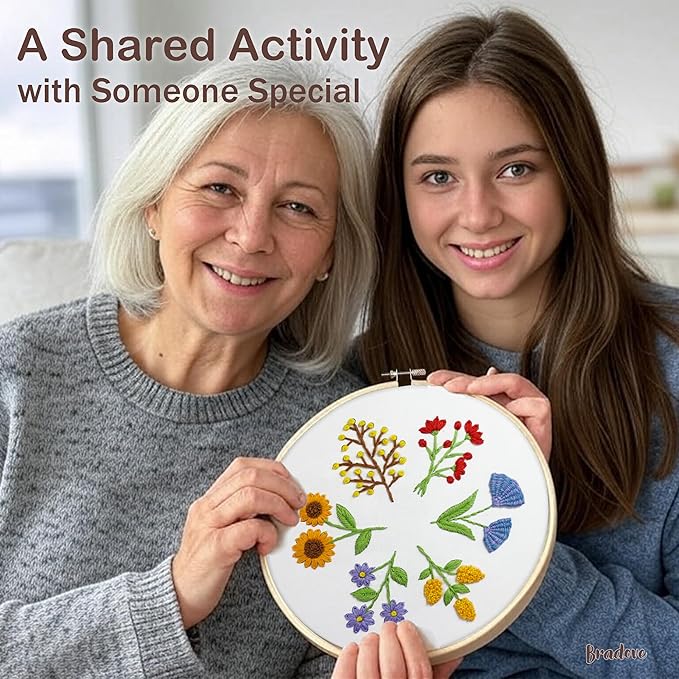 Bradove 3 Sets Leaves and Flowers Embroidery Kit for Beginners, Beginner Embroidery Kit for Adults, Learn to Embroider Kit Adult Beginner, Stitches Kit