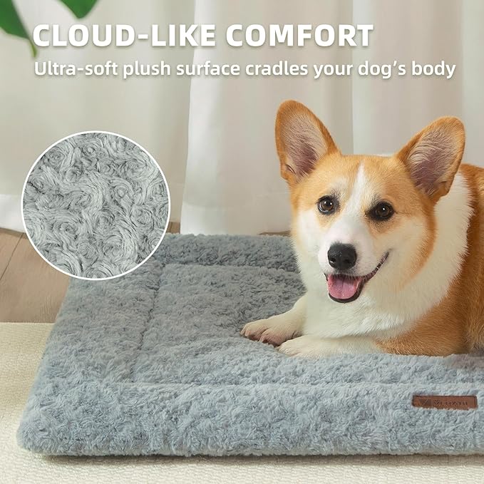 Reversible Dog Bed Mat 29"x18" for Small Medium Dogs - Supportive Double-Sided Crate Pad, All-Season Cooling & Warmth, Ultra Soft Machine Washable Pet Bed, Fits Most 30-Inch Kennels, Light Grey