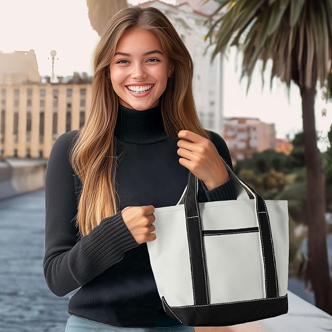 DALIX 14" Mini Small Cotton Canvas Party Favor Wedding Gift Tote Bag in Black