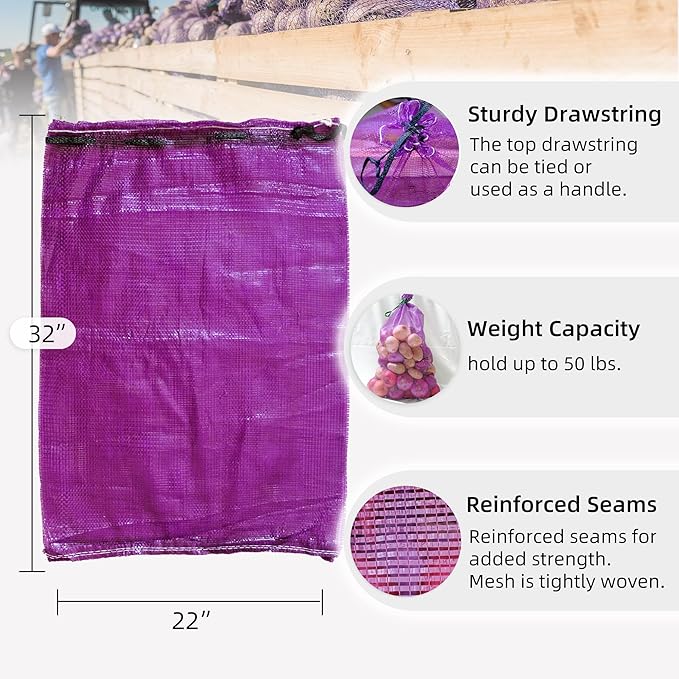 deebree Mesh Firewood Bags 22"×32" 150 Per Pack Crawfish Sacks, Firewood Bags for Selling, Onion Bag Storage Potato Sacks Mesh Wood Bag Bulk (Pack of 150)
