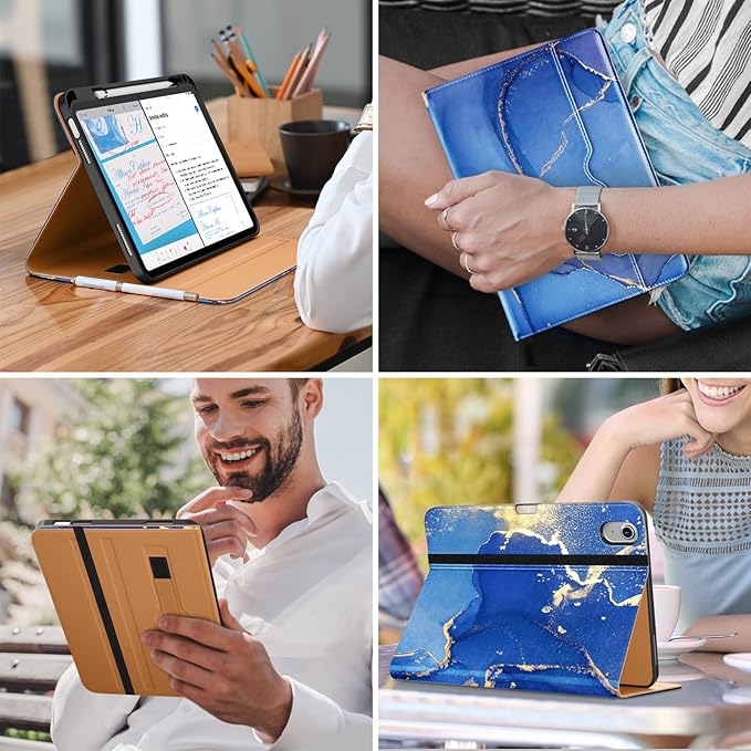 DTTO for iPad (A16) 11th Generation Case 11 Inch 2025, iPad 10th Generation Case 10.9 Inch 2022, Premium Leather Business Folio Stand Cover with Pencil Holder - Auto Wake/Sleep, Sea Marble